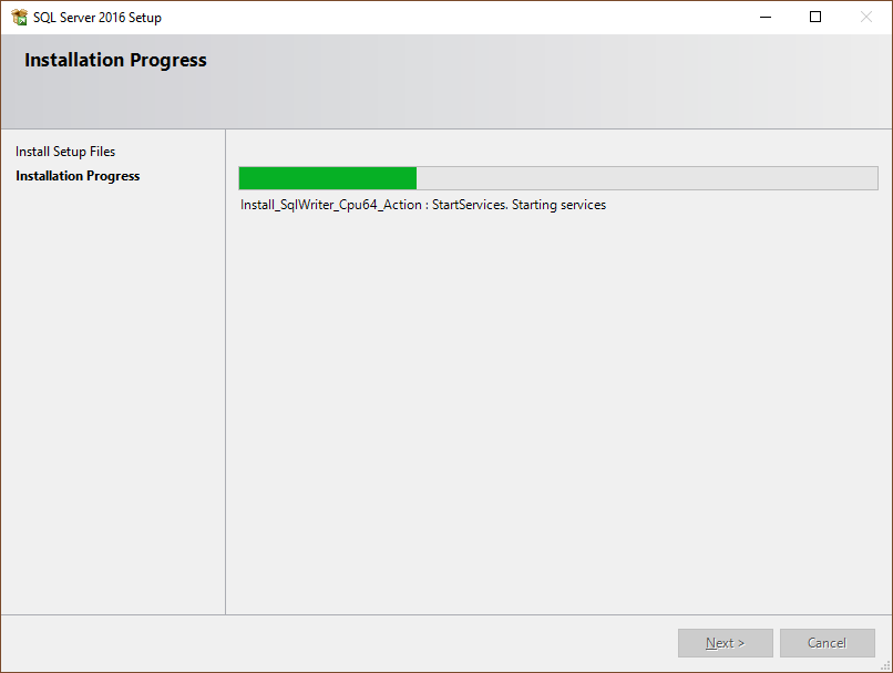 SQL Server installation progress